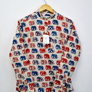 cream blue/red elephant Printed short kurta