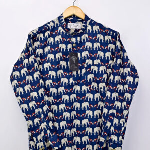 Navy Blue Elephant Umbrella Printed Short Kurta
