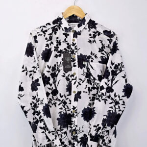 white black flowers printed full sleeves shirt