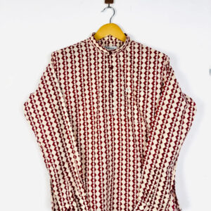 Cream Maroon zigzag short kurta