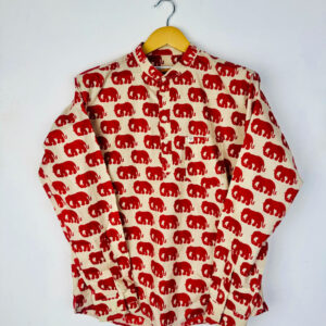 Cream Red Elephant short kurta