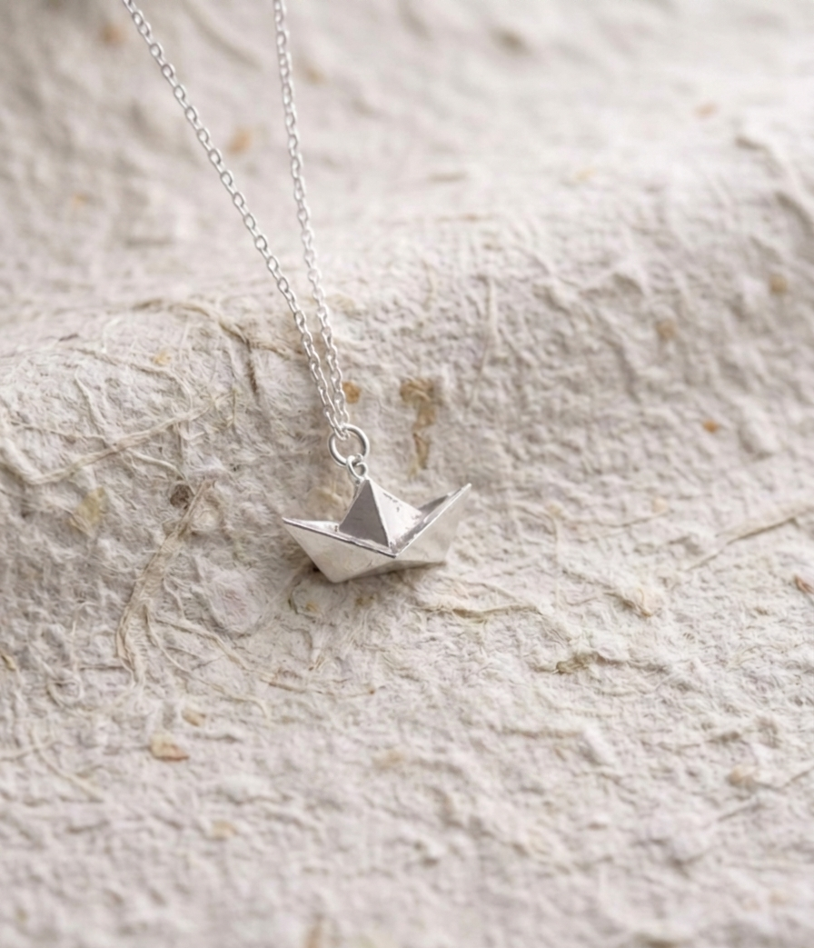 Origami Boat Necklace, Handmade Paper Boat Pendant, Minimalist Dainty Jewelry, Nautical Travel Gift for Her, Cute Boat Charm - Image 3