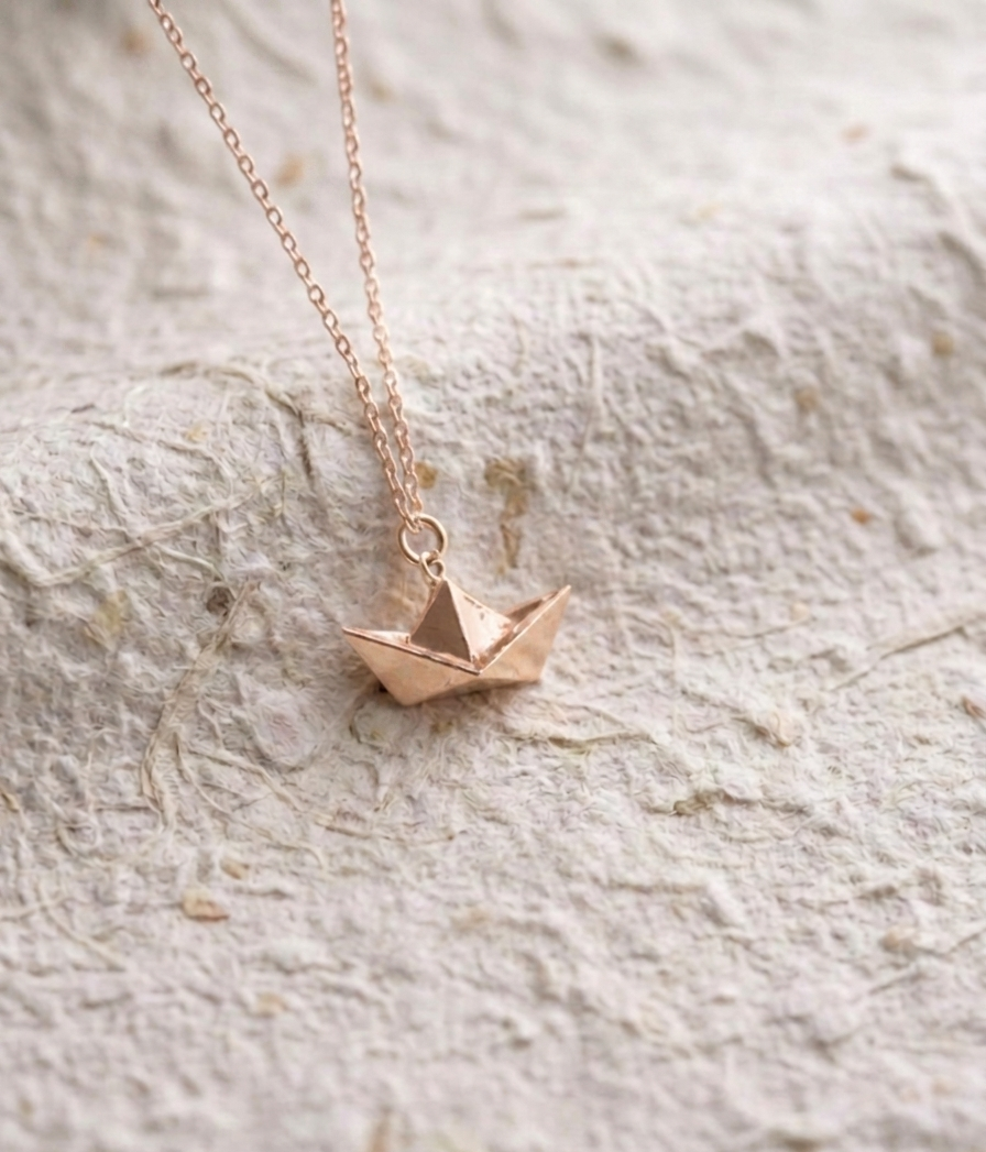 Origami Boat Necklace, Handmade Paper Boat Pendant, Minimalist Dainty Jewelry, Nautical Travel Gift for Her, Cute Boat Charm - Image 4