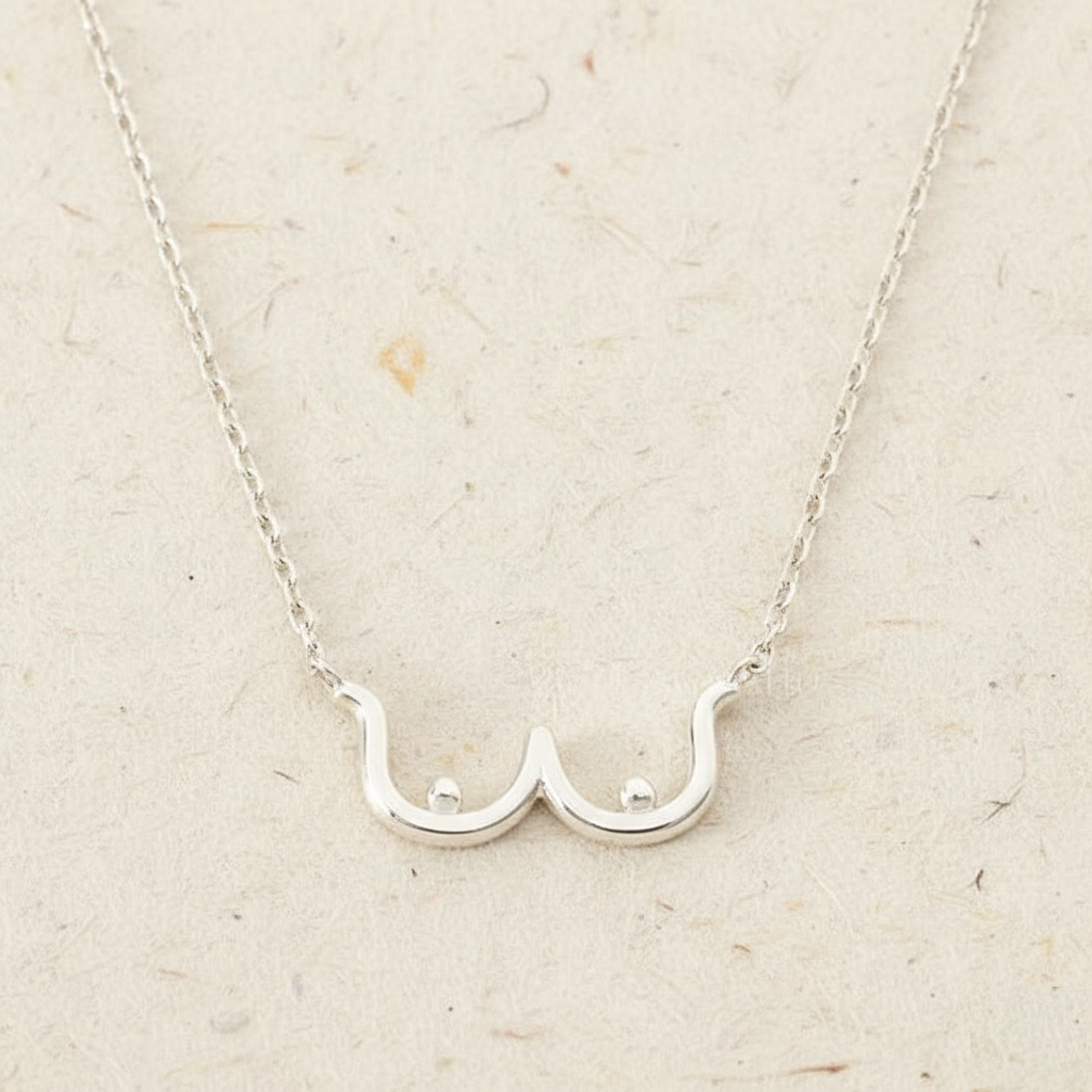 Silver Boob Necklace, Feminist Jewelry, Dainty Gold Breast Pendant, Body Positive Gift for Her, Midwife Doula Gift, Nude Art Jewelry