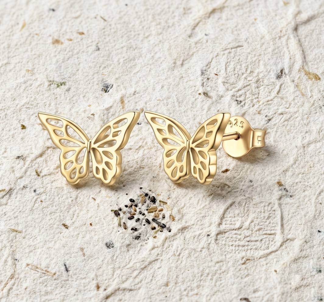 Butterfly Stud Earrings in Sterling Silver, Minimalist Nature Inspired Jewelry, Dainty Filigree Wing Earrings, Tiny Butterfly Gift for Her