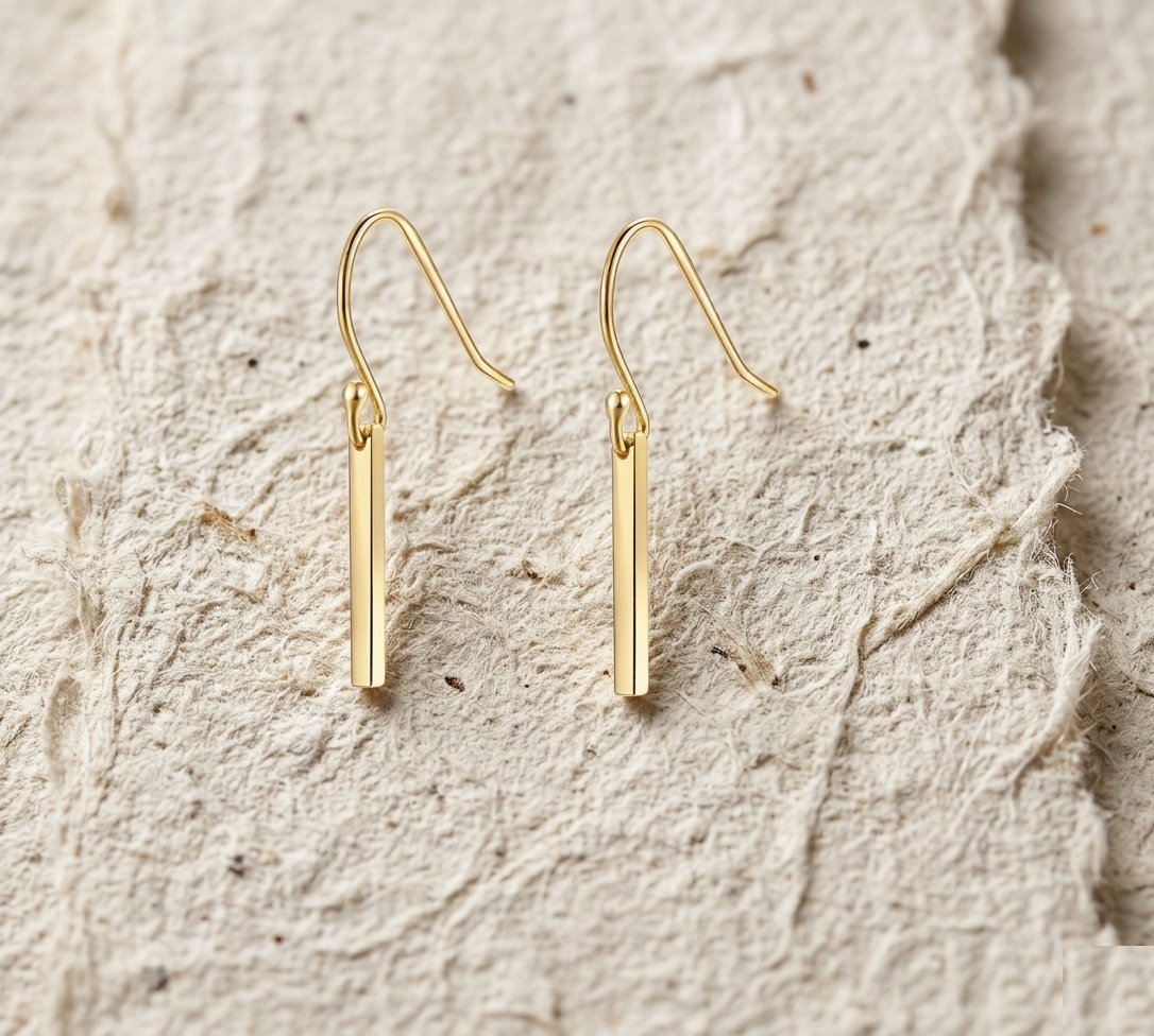 Bar Threader Earrings • Minimalist Dangle Earrings • Simple Vertical Bar Drop Earrings • Dainty Everyday Jewelry • Gift for Her - Image 5