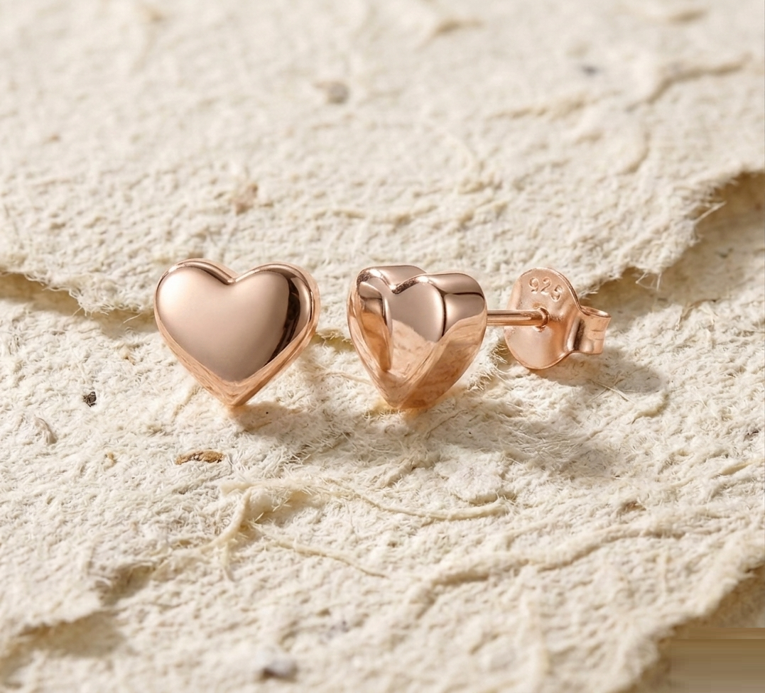 7mm Heart Stud Earrings in .925 Sterling Silver, Minimalist Tiny Heart Earrings, Dainty Heart Studs, Small Love Studs, Gift for Her - Image 3