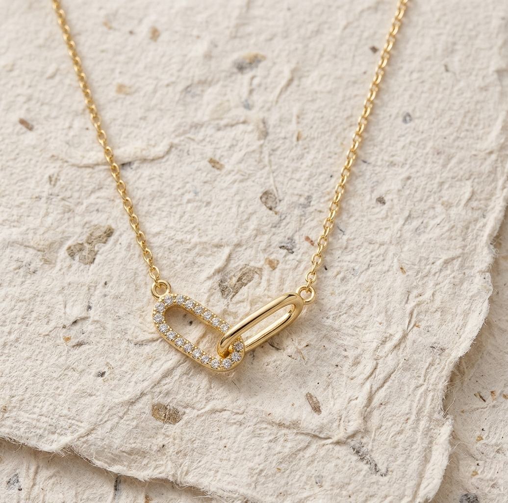 Interlocking Link Necklace, Dainty Double Circle Pendant, Minimalist Jewelry for Her, Anniversary Gift, Handmade Silver Charm Necklace