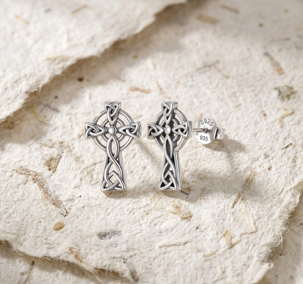 Celtic Cross Stud Earrings in Sterling Silver, Dainty Irish Knot Jewelry for Women, Religious Gift for Her, Minimalist Small Silver Crosses - Image 5