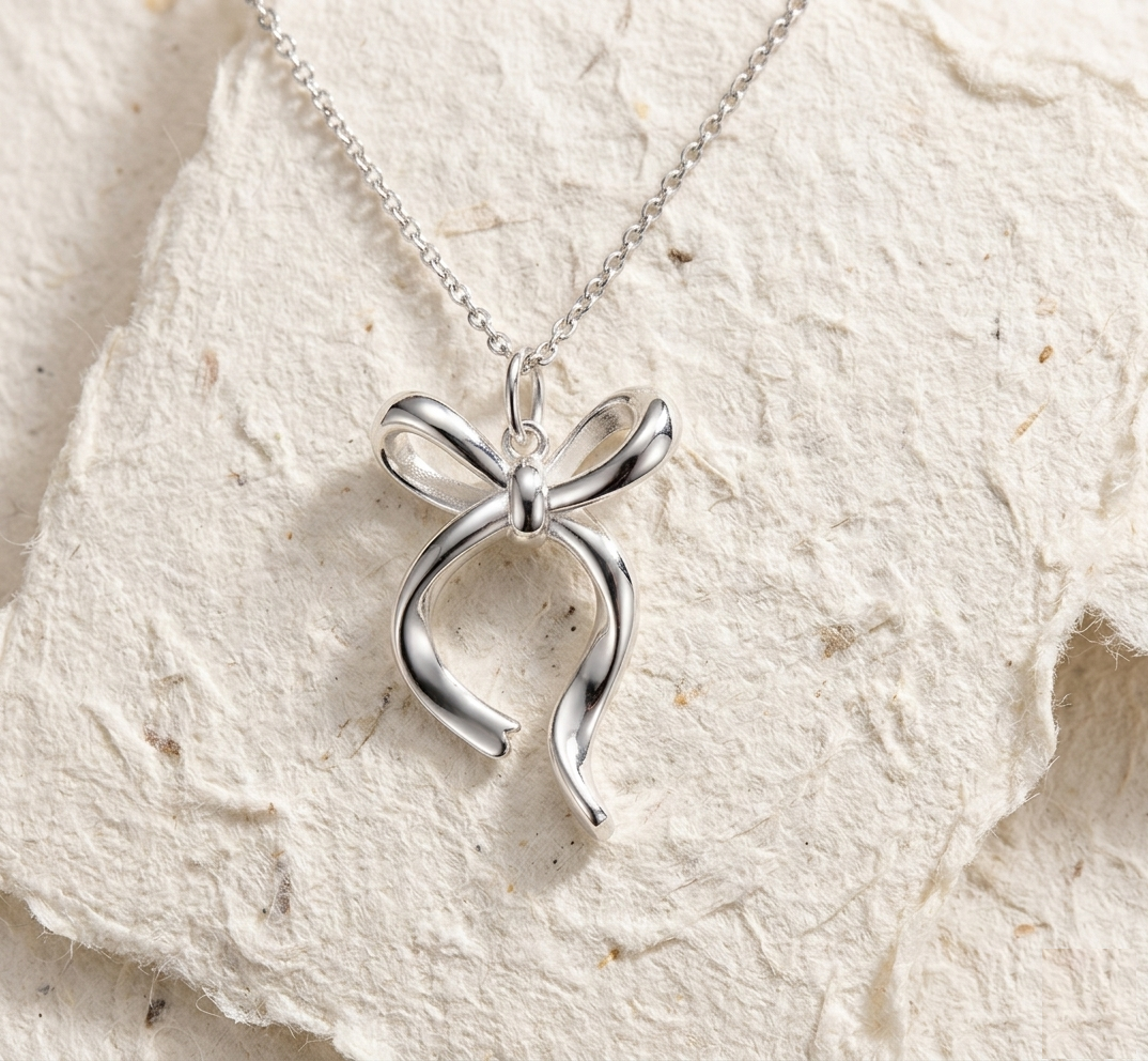 Bow Necklace, Dainty Ribbon Pendant, Minimalist Silver Jewelry for Women, Coquette Aesthetic Charm, Gift for Her, Delicate Knot Necklace - Image 4