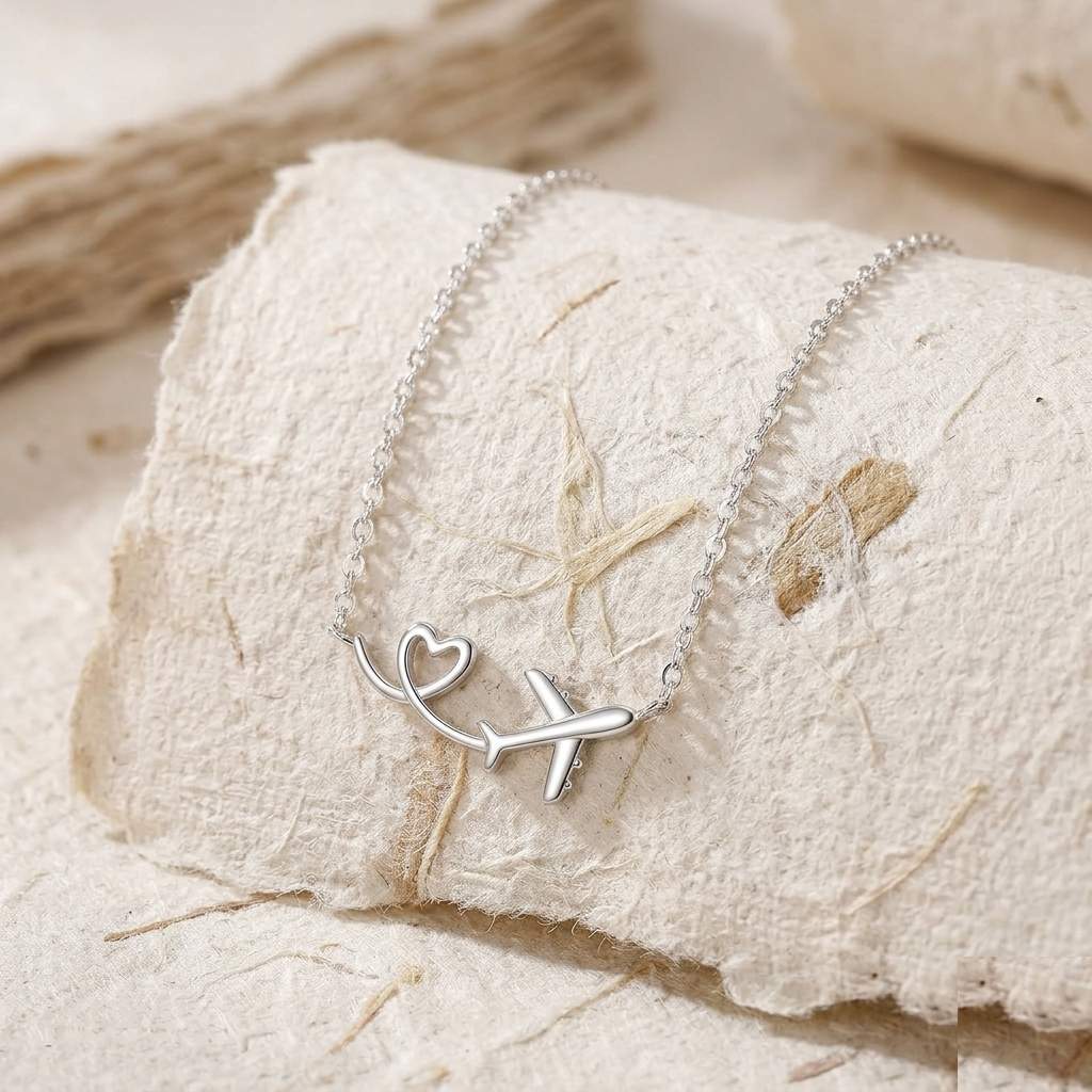 Airplane Heart Necklace 925 Sterling Silver, Dainty Plane Pendant, Travel Jewelry Gift for Her, Minimalist Flight Attendant Necklace - Image 4