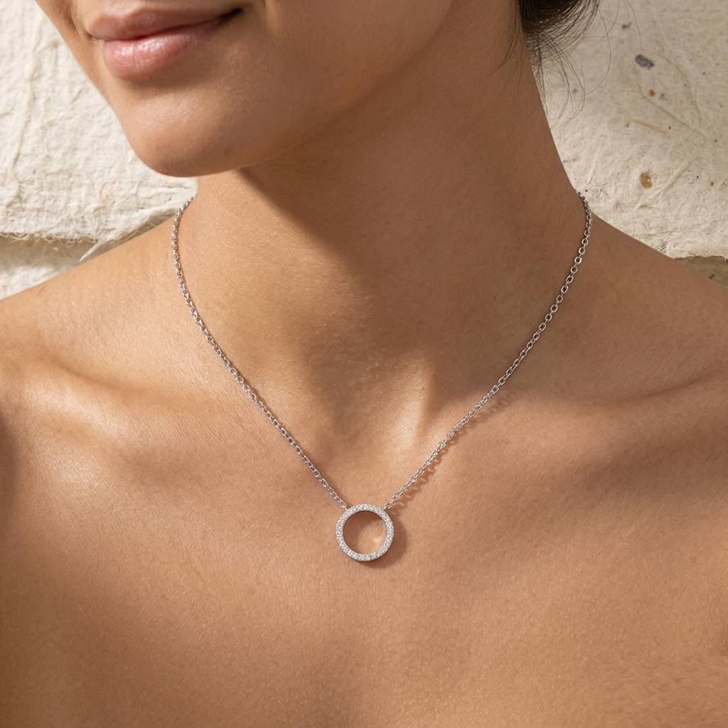 925 Sterling Silver Circle Necklace, Dainty Karma Ring Pendant, Minimalist Eternity O Round Necklace for Women, Gold & Rose Gold Jewelry - Image 5