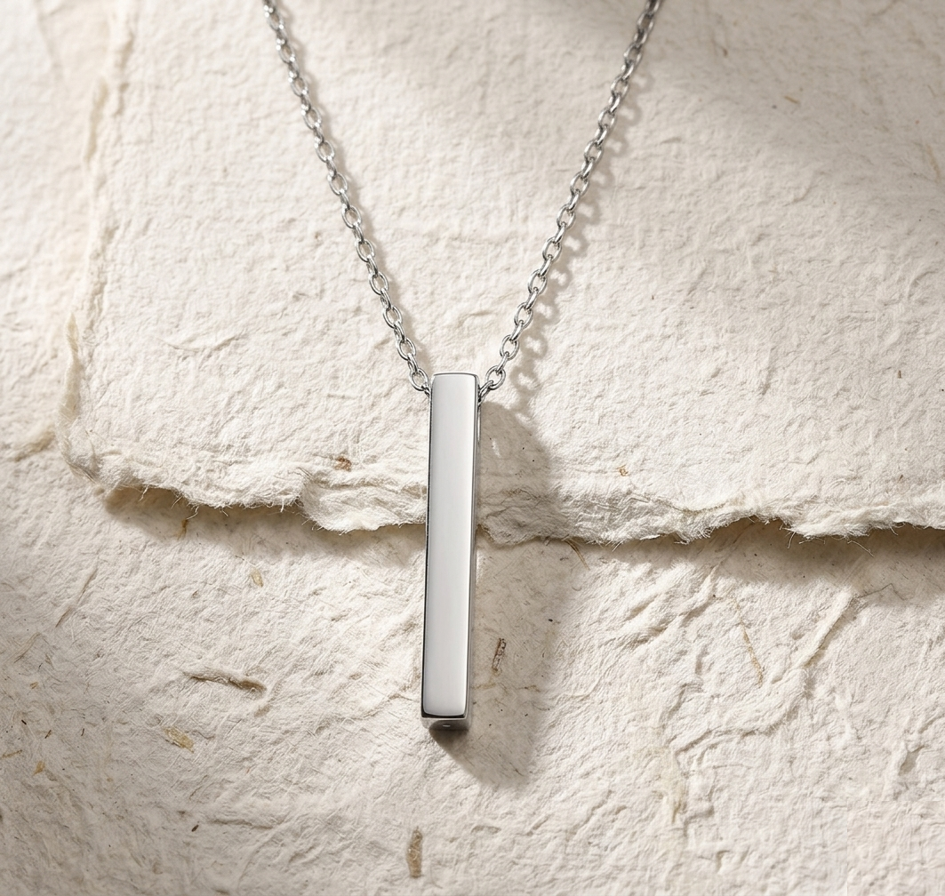 Minimalist Sterling Silver Bar Necklace, 3D Vertical Bar Pendant, Dainty Silver Chain Necklace, Geometric Handmade Jewelry, Modern Gift for - Image 5