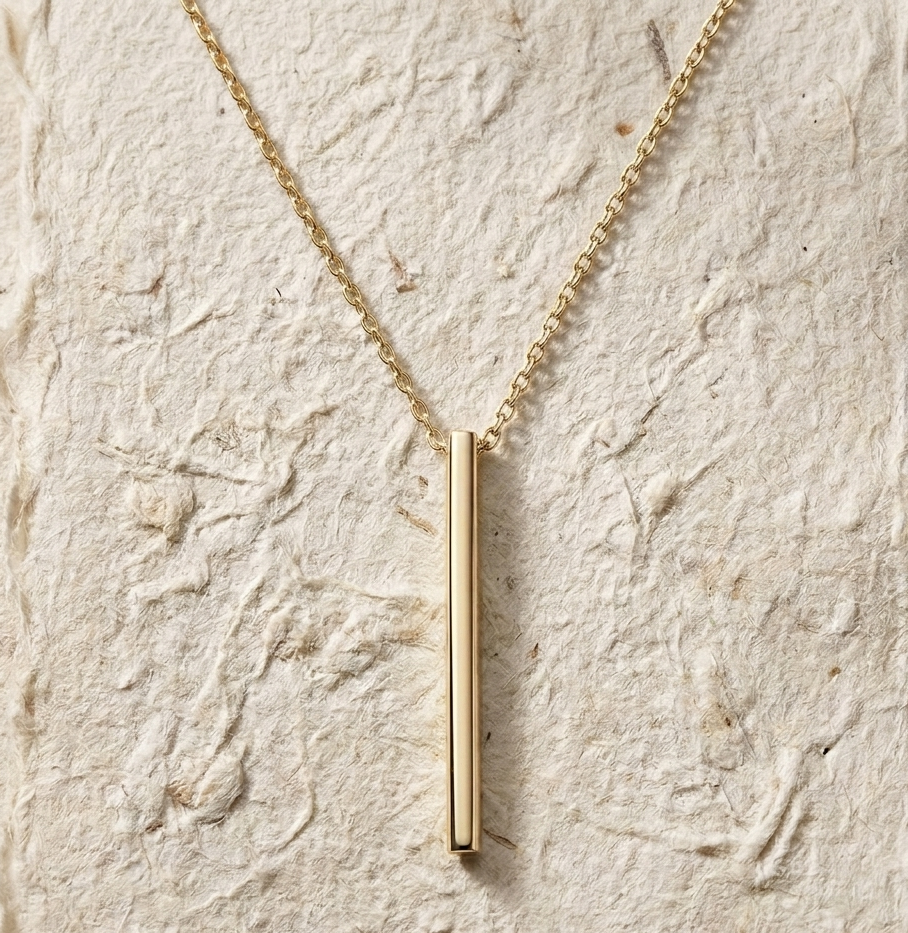 Gold Bar Necklace, Minimalist Vertical Bar Pendant, Necklace, 925 Sterling Silver Layering Chain, Simple Everyday Jewelry Gift for Her
