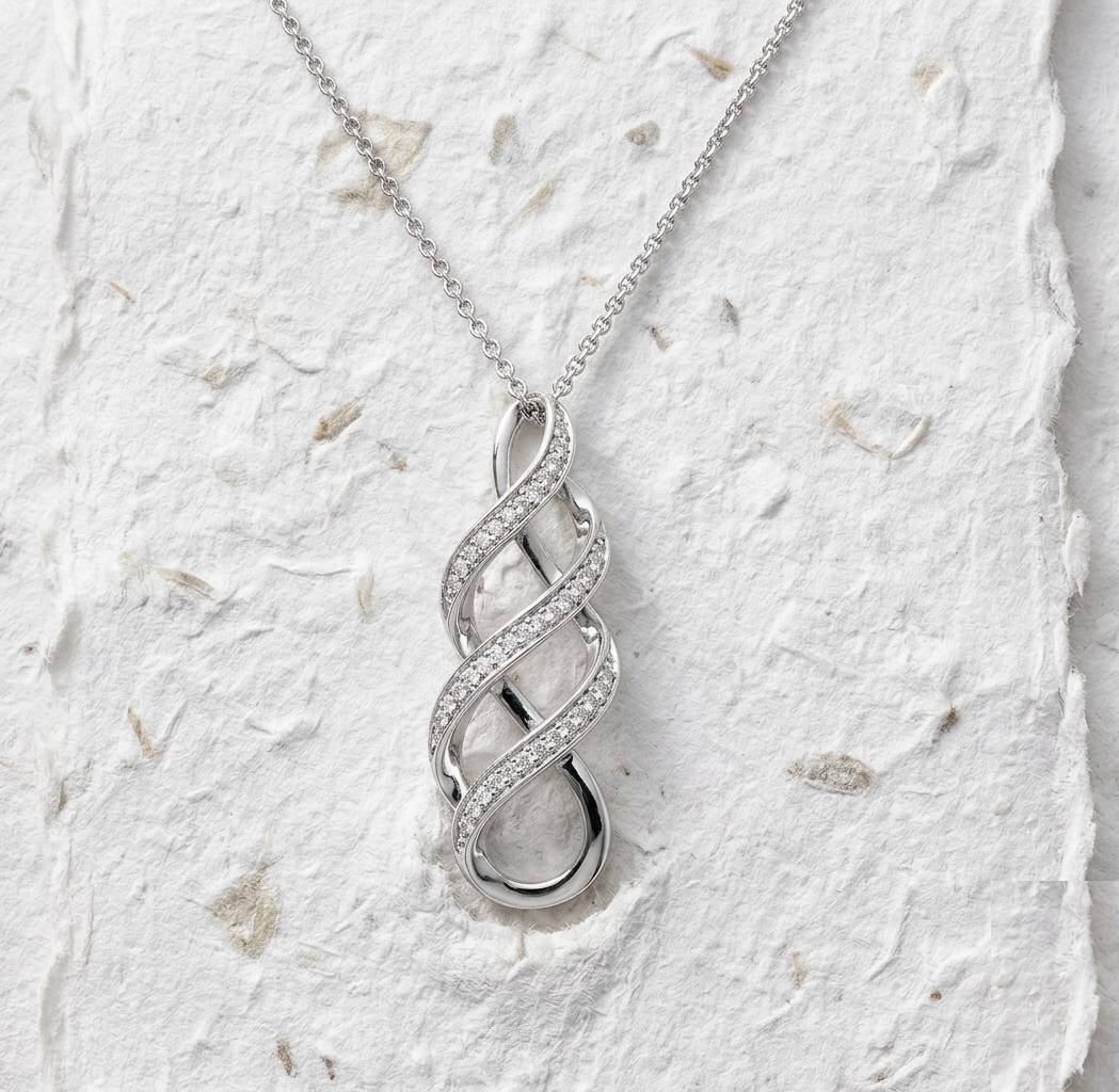 925 Sterling Silver Infinity Twist Necklace, Dainty Simulant Pendant, Elegant Ribbon Swirl Jewelry for Women, Anniversary Gift for Her - Image 2