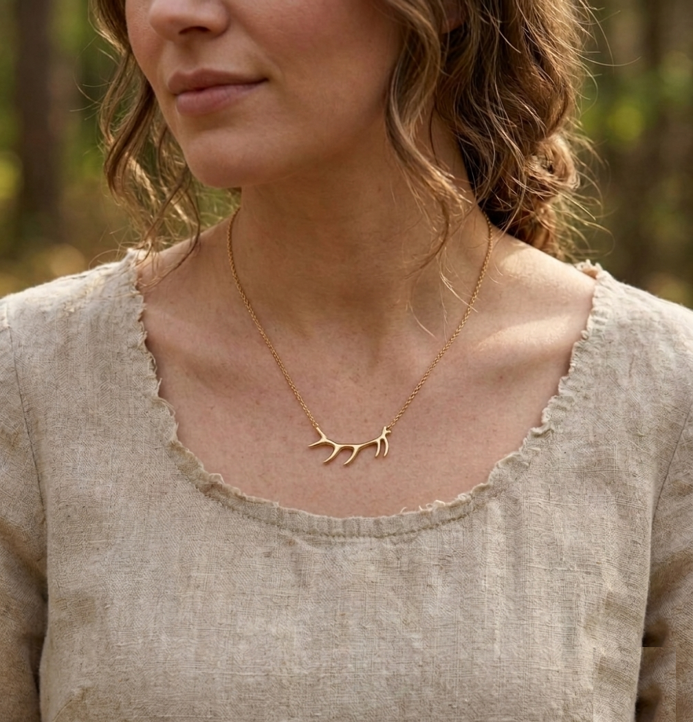 Antler Necklace for Women, Minimalist Deer Antler Pendant, Dainty Nature Inspired Jewelry, Hunter Gift for Her, Rustic Boho Charm - Image 5