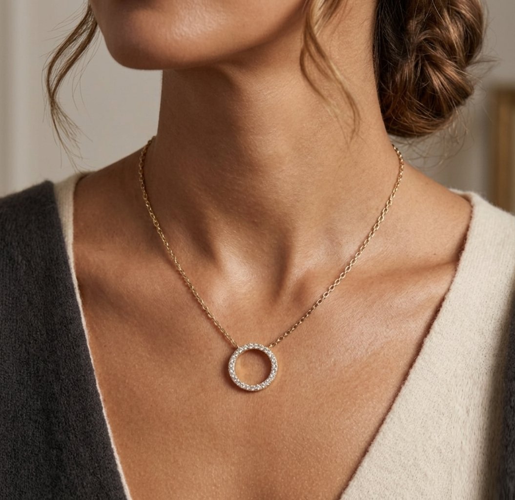 Circle of Life Necklace, Pave CZ Round Pendant, Minimalist Open Circle Necklace for Women, Dainty Eternity Jewelry, Gift for Her - Image 4