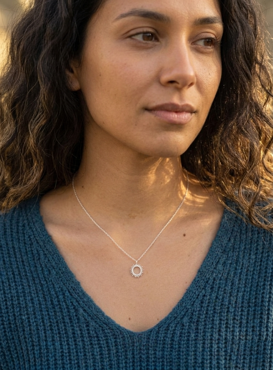 Sun Necklace, Dainty Celestial Pendant, Minimalist Sunshine Jewelry, Tiny Sunburst Charm Necklace, Gift for Her, Sol Necklace - Image 5