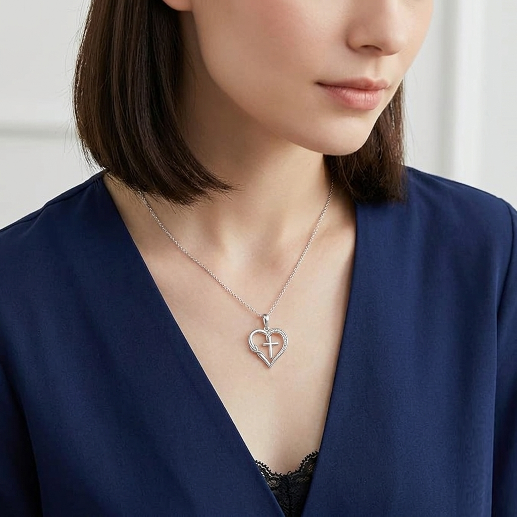 Faith Jewelry, 925 Sterling Silver Heart Cross Necklace for Women, Dainty Religious Pendant, Christian Infinity Heart Pendant Gift for Her - Image 5