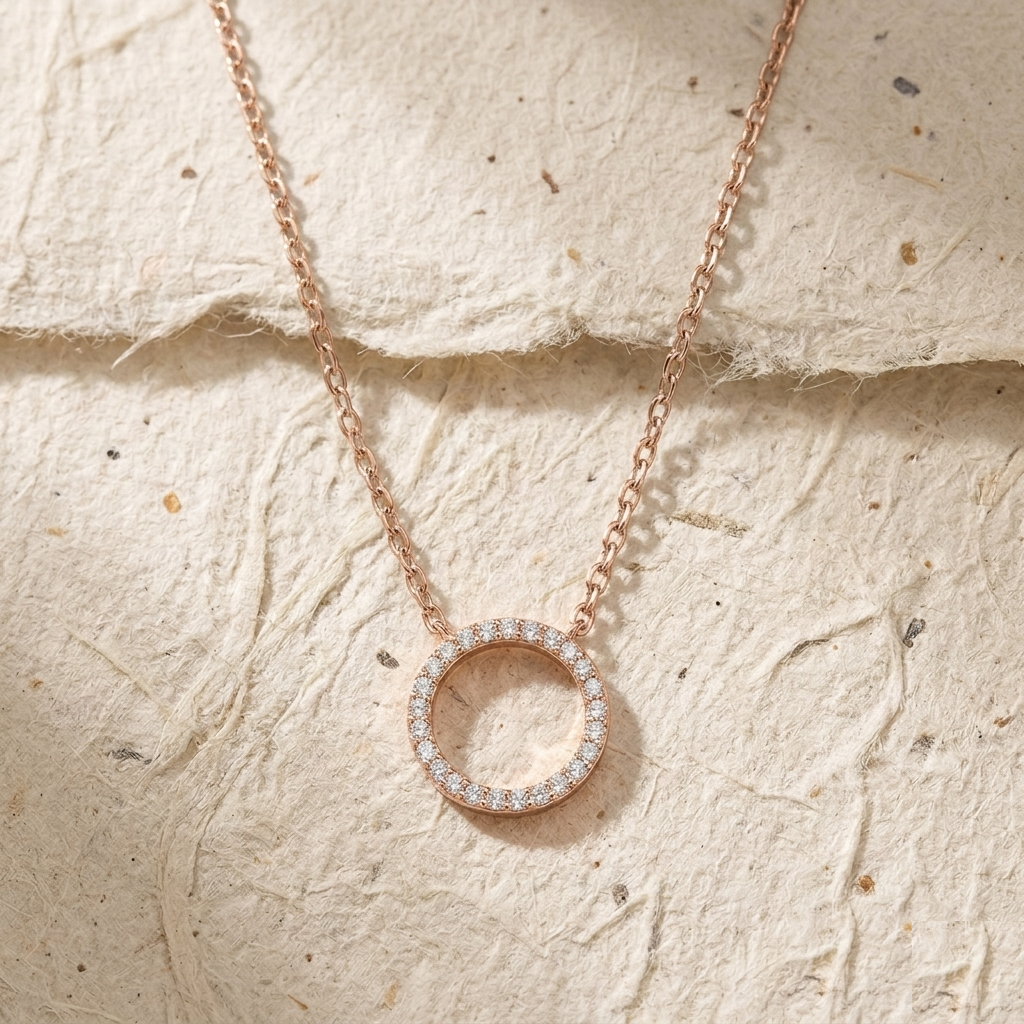 925 Sterling Silver Circle Necklace, Dainty Karma Ring Pendant, Minimalist Eternity O Round Necklace for Women, Gold & Rose Gold Jewelry - Image 4