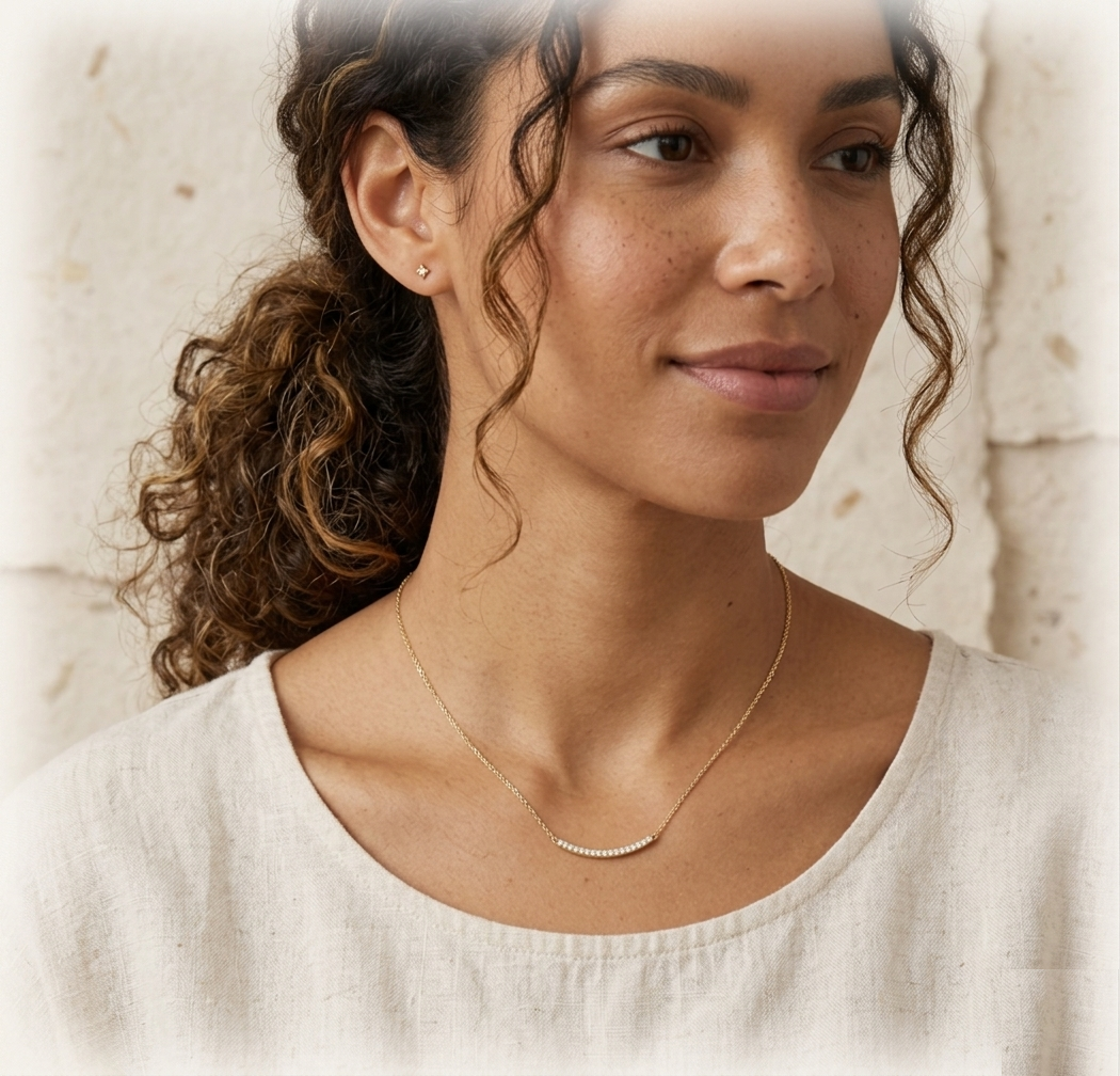 Dainty Curved Bar Necklace, Minimalist CZ Smile Necklace, Delicate 925 Sterling Silver Layering Choker, Geometric Arch Pendant Gift for Her - Image 5