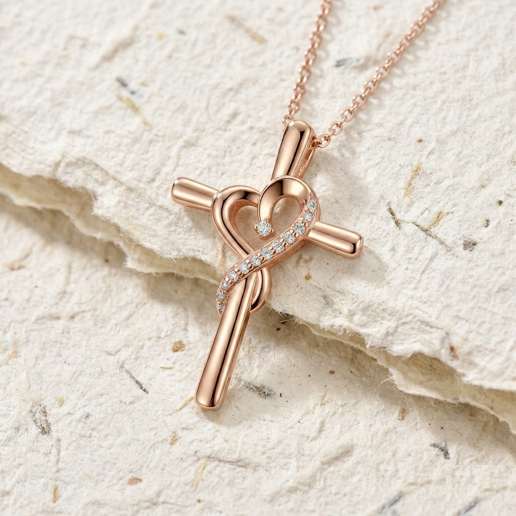 Elegant Heart Cross Necklace in 925 Sterling Silver, Christian Faith Jewelry for Women, Dainty Religious Pendant, Infinity Heart Cross Gift - Image 4