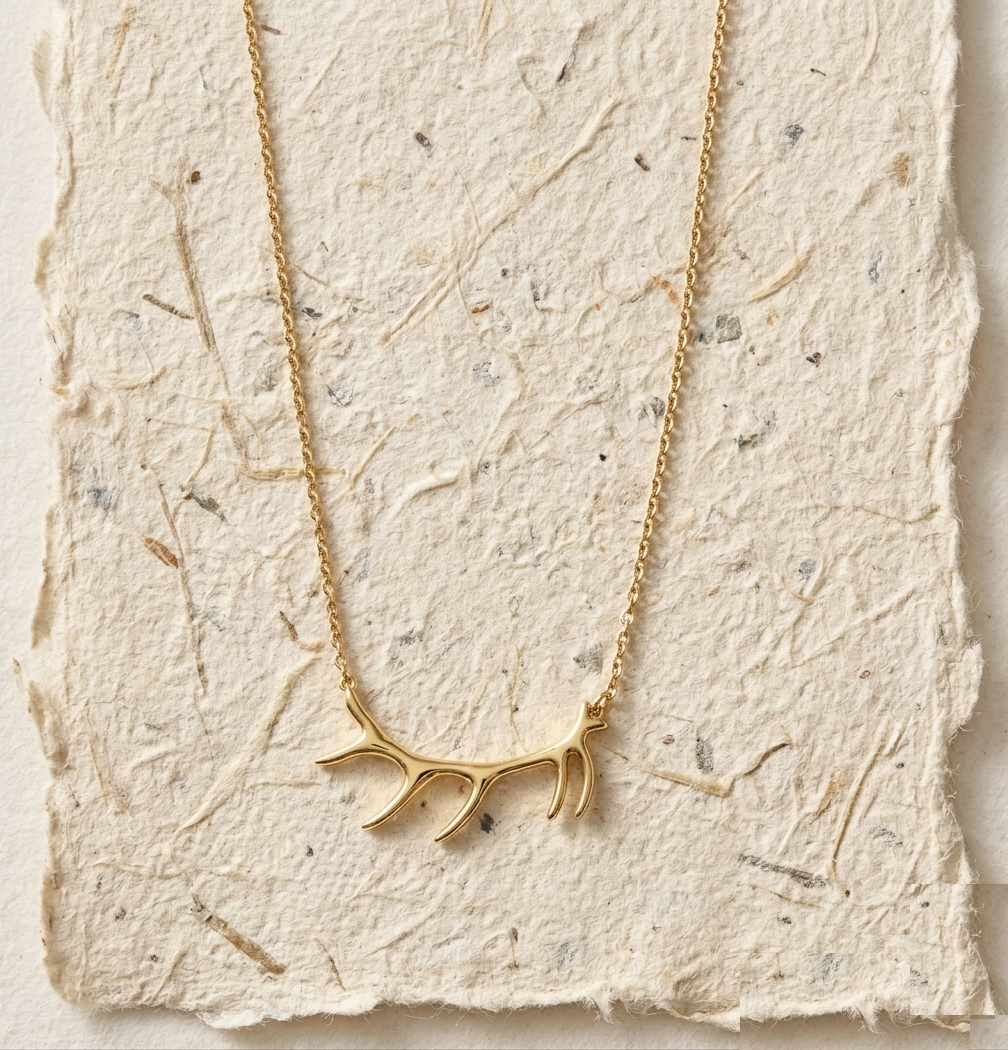 Antler Necklace for Women, Minimalist Deer Antler Pendant, Dainty Nature Inspired Jewelry, Hunter Gift for Her, Rustic Boho Charm