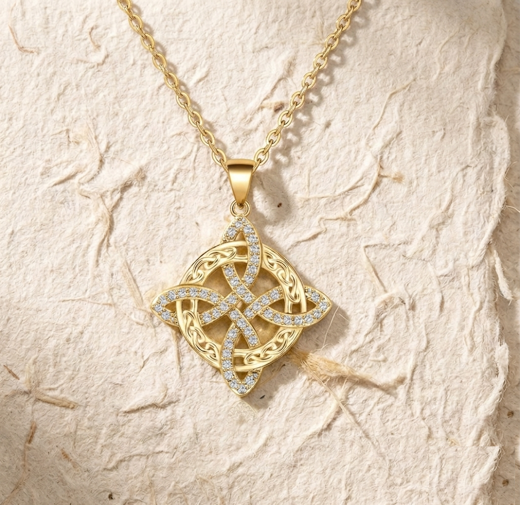 Celtic Knot Necklace for Women, Witch's Knot Pendant, Protection Jewelry Gift for Her, Wiccan Witchcraft Charm, Silver Cross Necklace