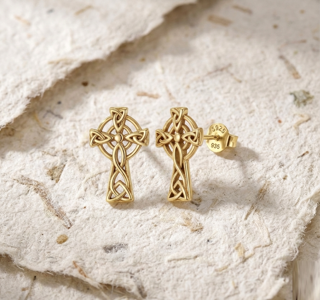 Celtic Cross Stud Earrings in Sterling Silver, Dainty Irish Knot Jewelry for Women, Religious Gift for Her, Minimalist Small Silver Crosses