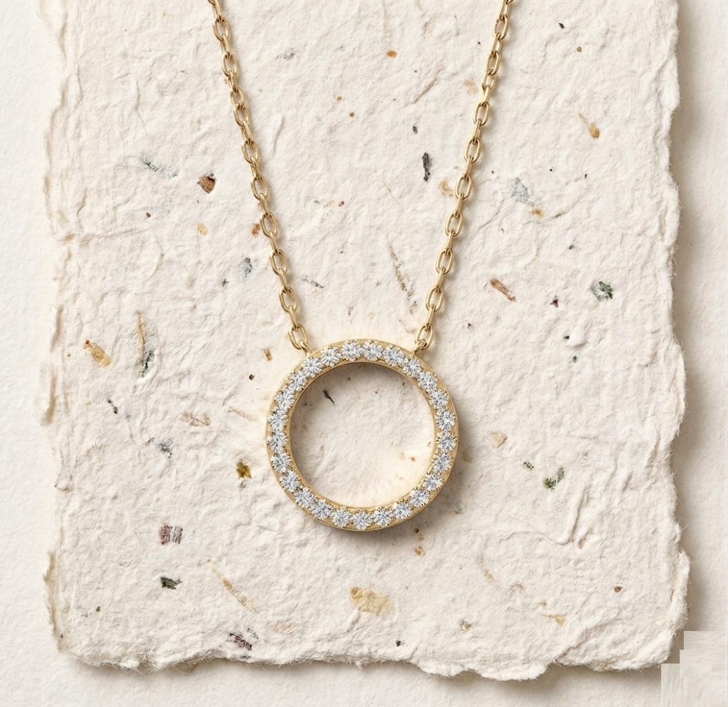 Circle of Life Necklace, Pave CZ Round Pendant, Minimalist Open Circle Necklace for Women, Dainty Eternity Jewelry, Gift for Her