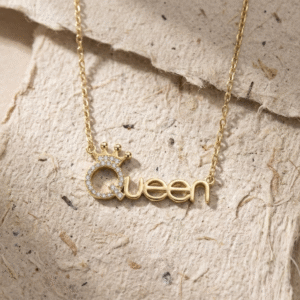 Queen Name Necklace with Crown, 925 Sterling Silver Royal Pendant Jewelry for Her, Dainty Princess Charm, Birthday Gift for Women