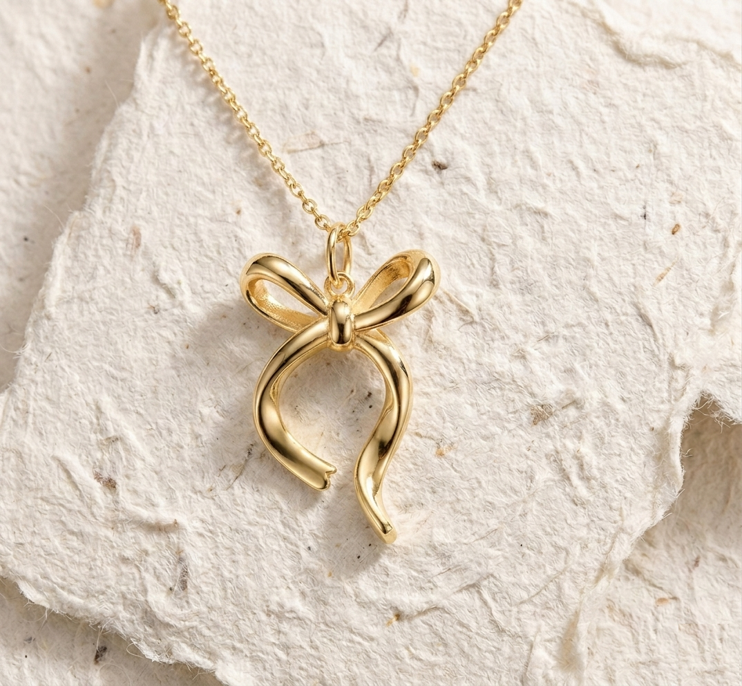 Bow Necklace, Dainty Ribbon Pendant, Minimalist Silver Jewelry for Women, Coquette Aesthetic Charm, Gift for Her, Delicate Knot Necklace