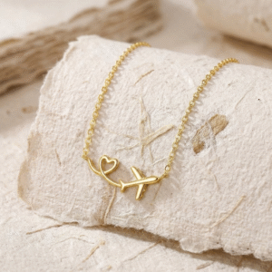 Airplane Heart Necklace 925 Sterling Silver, Dainty Plane Pendant, Travel Jewelry Gift for Her, Minimalist Flight Attendant Necklace