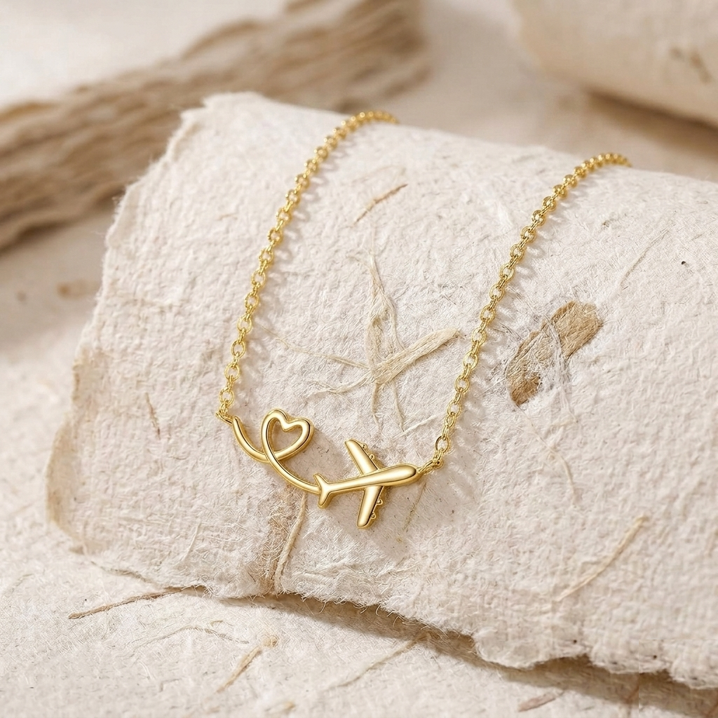 Airplane Heart Necklace 925 Sterling Silver, Dainty Plane Pendant, Travel Jewelry Gift for Her, Minimalist Flight Attendant Necklace