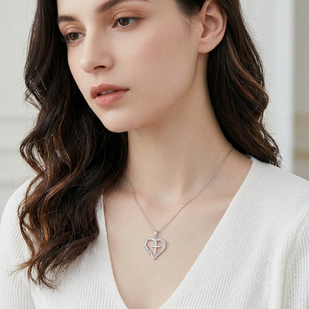 Faith Jewelry, 925 Sterling Silver Heart Cross Necklace for Women, Dainty Religious Pendant, Christian Infinity Heart Pendant Gift for Her - Image 4