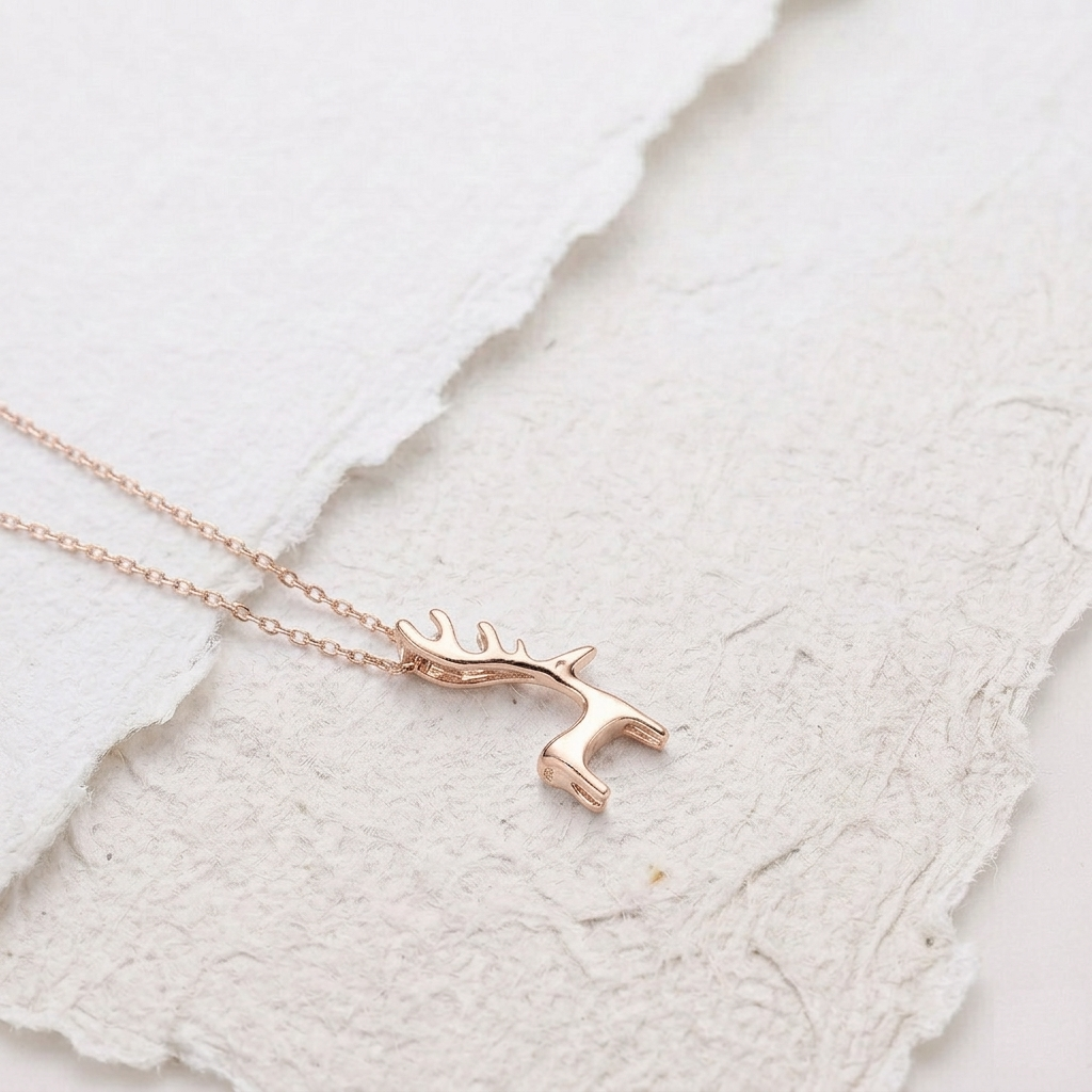 Reindeer Necklace, Tiny Deer Antler Pendant, Christmas Gift for Her, Minimalist Animal Jewelry, Nature Inspired Necklace for Women - Image 2