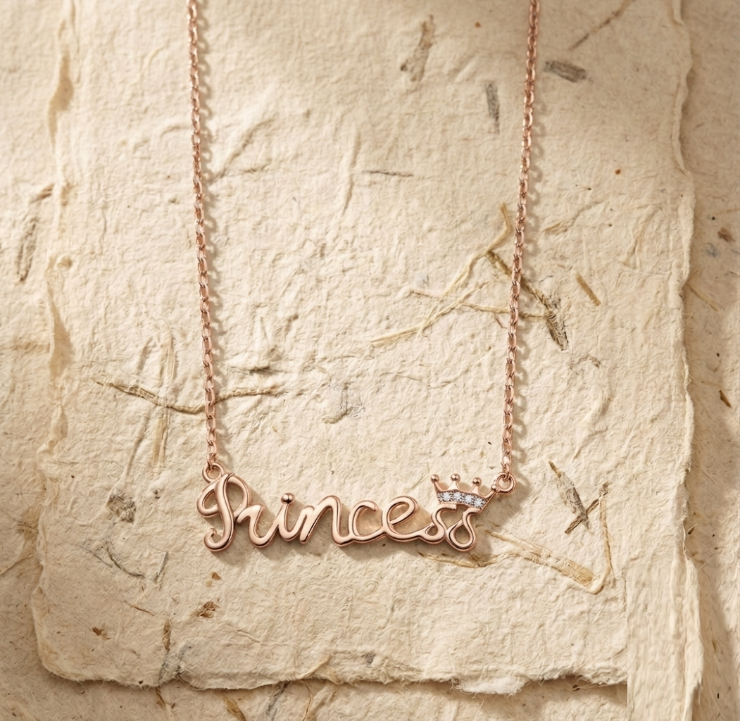 925 Sterling Silver Princess Necklace, Crown Jewelry for Her - Royal Script Pendant Necklace - Gift for Daughter, Bridesmaids - Image 2