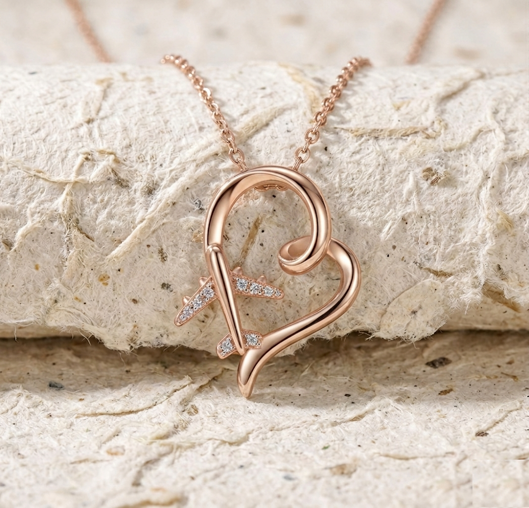 Airplane Heart Necklace 925 Sterling Silver, Travel Lover Gift, Dainty Heart Pendant, Jetsetter Jewelry, Wanderlust Gift for Her, Pilot Gift - Image 2
