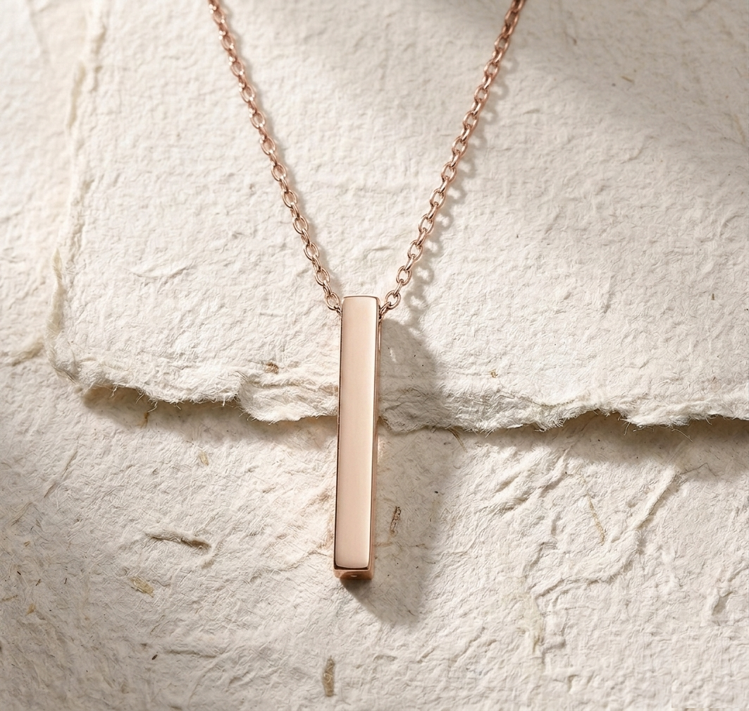 Minimalist Sterling Silver Bar Necklace, 3D Vertical Bar Pendant, Dainty Silver Chain Necklace, Geometric Handmade Jewelry, Modern Gift for - Image 2
