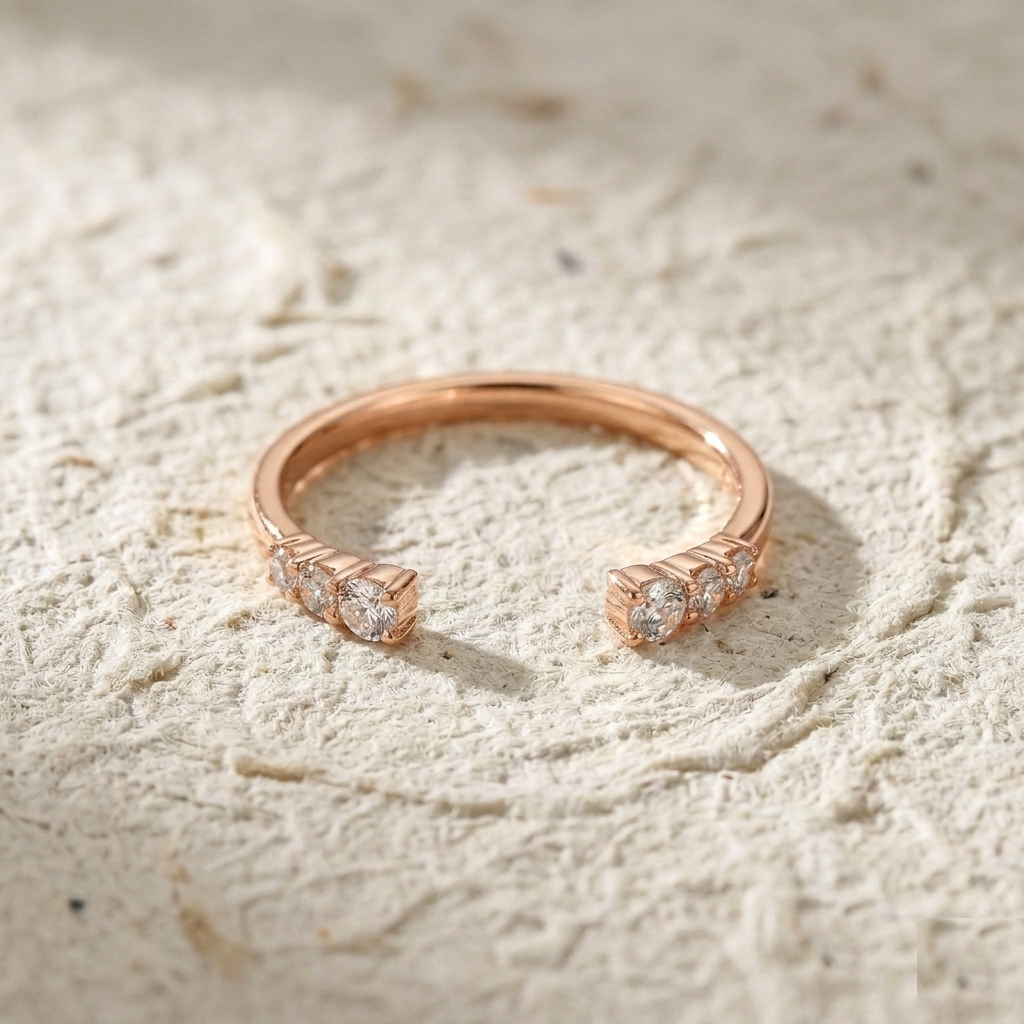 Minimalist Open Ring, Dainty Gold Cuff Ring, Adjustable Stacking Ring, Sterling Silver CZ Ring, Geometric Ring for Women, Gift for Her - Image 2