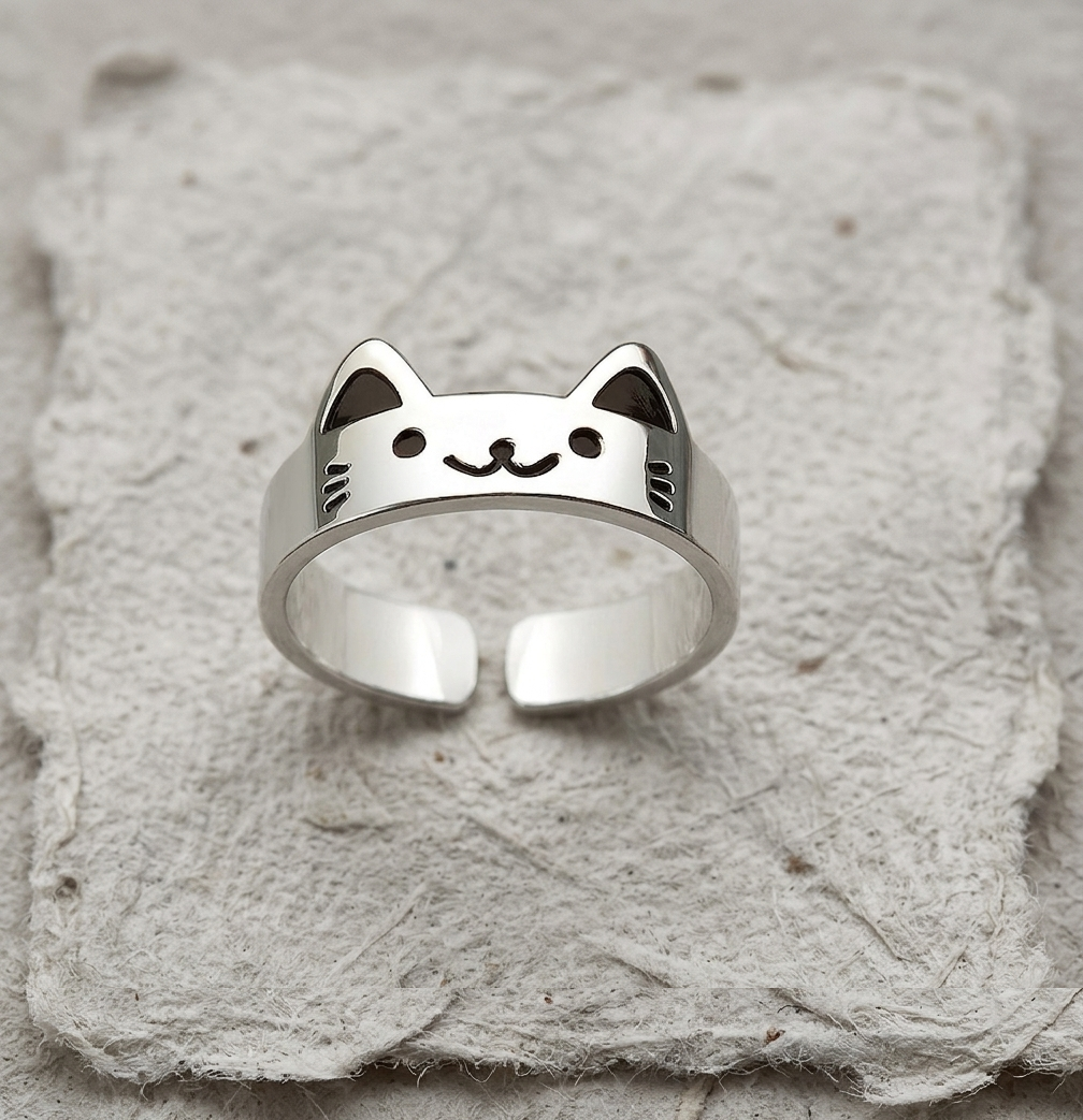 Cat Ring, 925 Sterling Silver Animal Wrap Ring, Adjustable Kitten Jewelry, Minimalist Pet Lover Gift, Dainty Cat Ears Ring - Image 2
