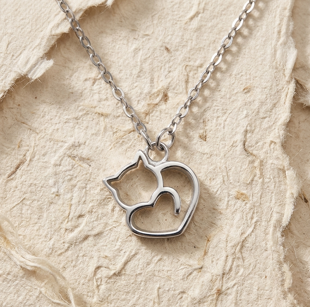 Cat Heart Necklace, 925 Sterling Silver Kitty Pendant, Handmade Animal Lover Jewelry, Minimalist Pet Memorial Gift, Cute Cat Lady Charm - Image 5
