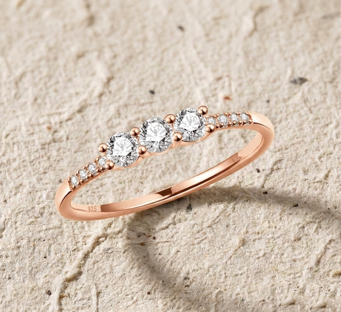 Dainty Three Stone Cubic Zirconia Ring for Women, Minimalist Round Cut CZ Engagement Ring, Delicate 925 Sterling Silver Promise Ring - Image 3