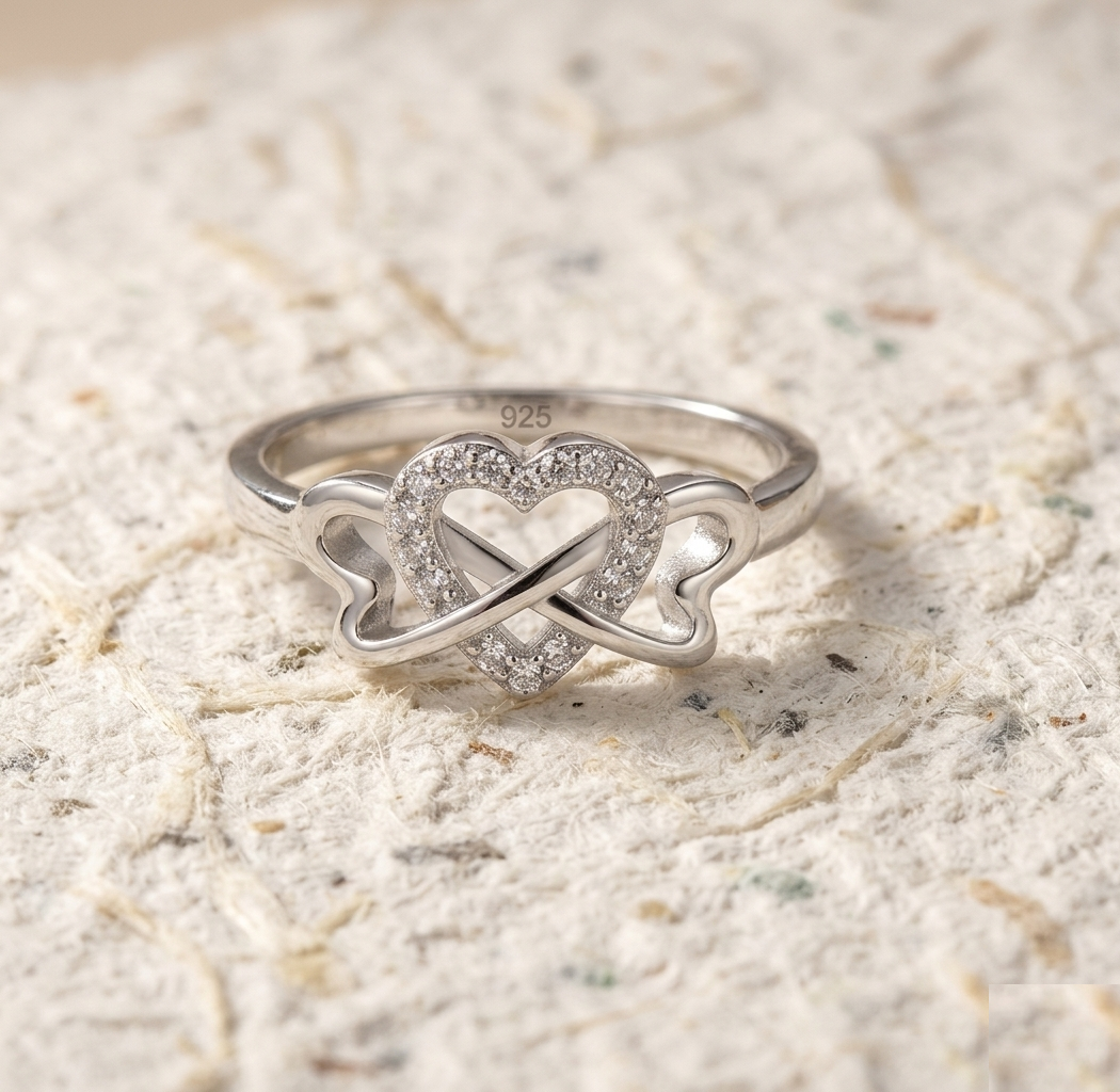 Infinity Heart Ring, 925 Sterling Silver Cubic Zirconia Promise Ring, Triple Heart Interlocking Ring, Gift for Her - Image 5