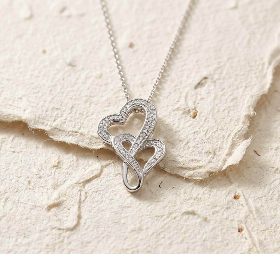 Double Heart Necklace for Women, 925 Sterling Silver Interlocking Heart Pendant, Dainty Diamond Heart Jewelry, Anniversary Gift for Her - Image 5