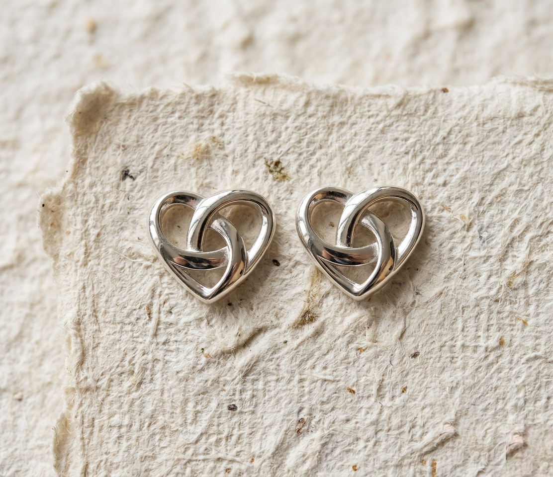 925 Sterling Silver Heart Stud Earrings - Dainty Interlocking Heart Studs - Celtic Knot Heart Earrings - Minimalist Jewelry - Gift for Her - Image 5