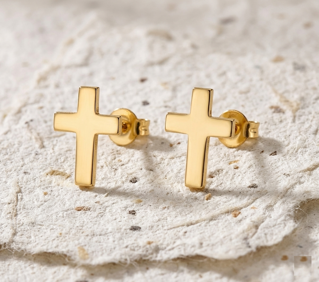 Tiny Cross Stud Earrings in 925 Sterling Silver, Minimalist Religious Jewelry for Women, Dainty Small Cross Posts, Gift for Her