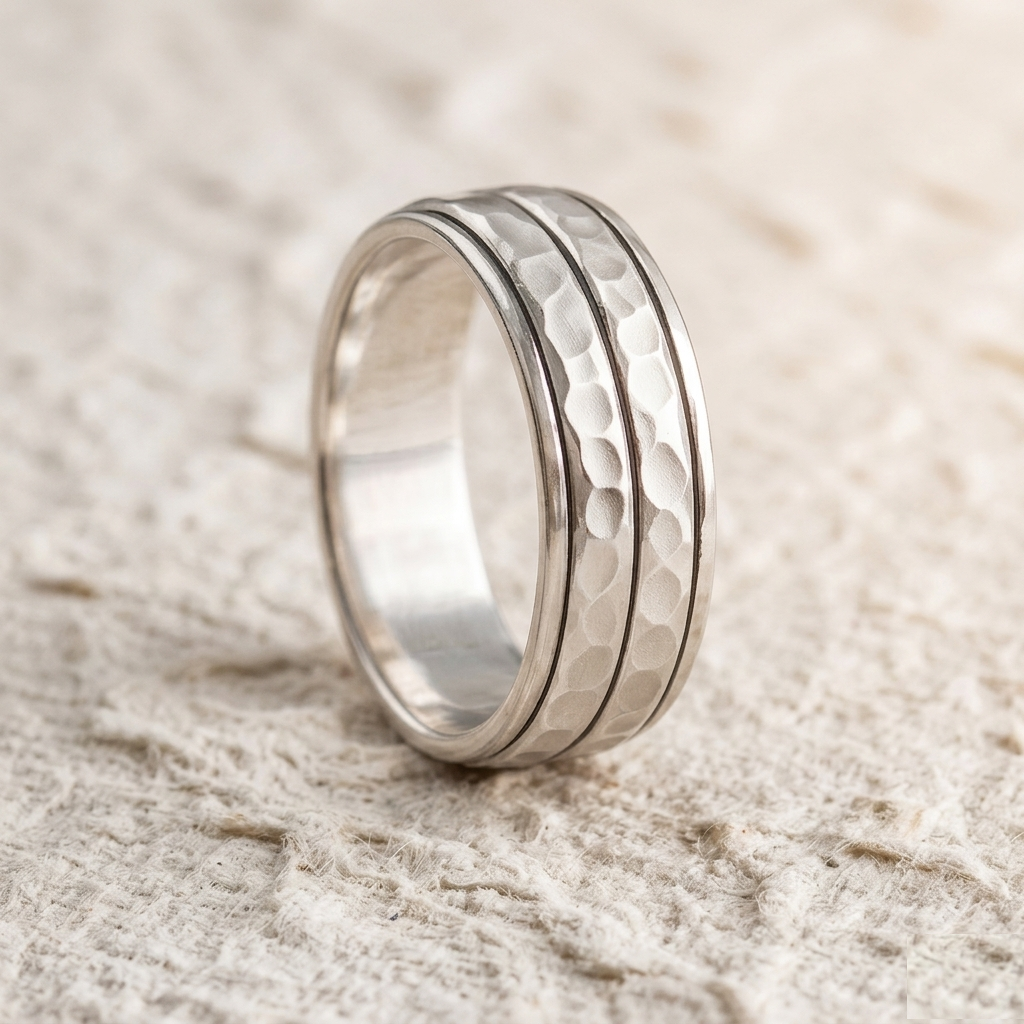 Hammered Spinner Ring, 925 Sterling Silver Meditation Ring, Textured Fidget Band, Unisex Stress Relief Jewelry, Minimalist Stacking Ring - Image 5
