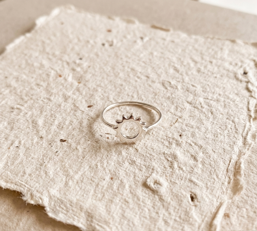 Minimalist Sun Ring in 925 Sterling Silver, Dainty Sunburst Band, Celestial Jewelry for Women, Tiny Open Sun Ring, Solstice Gift, Sun Ring - Image 5