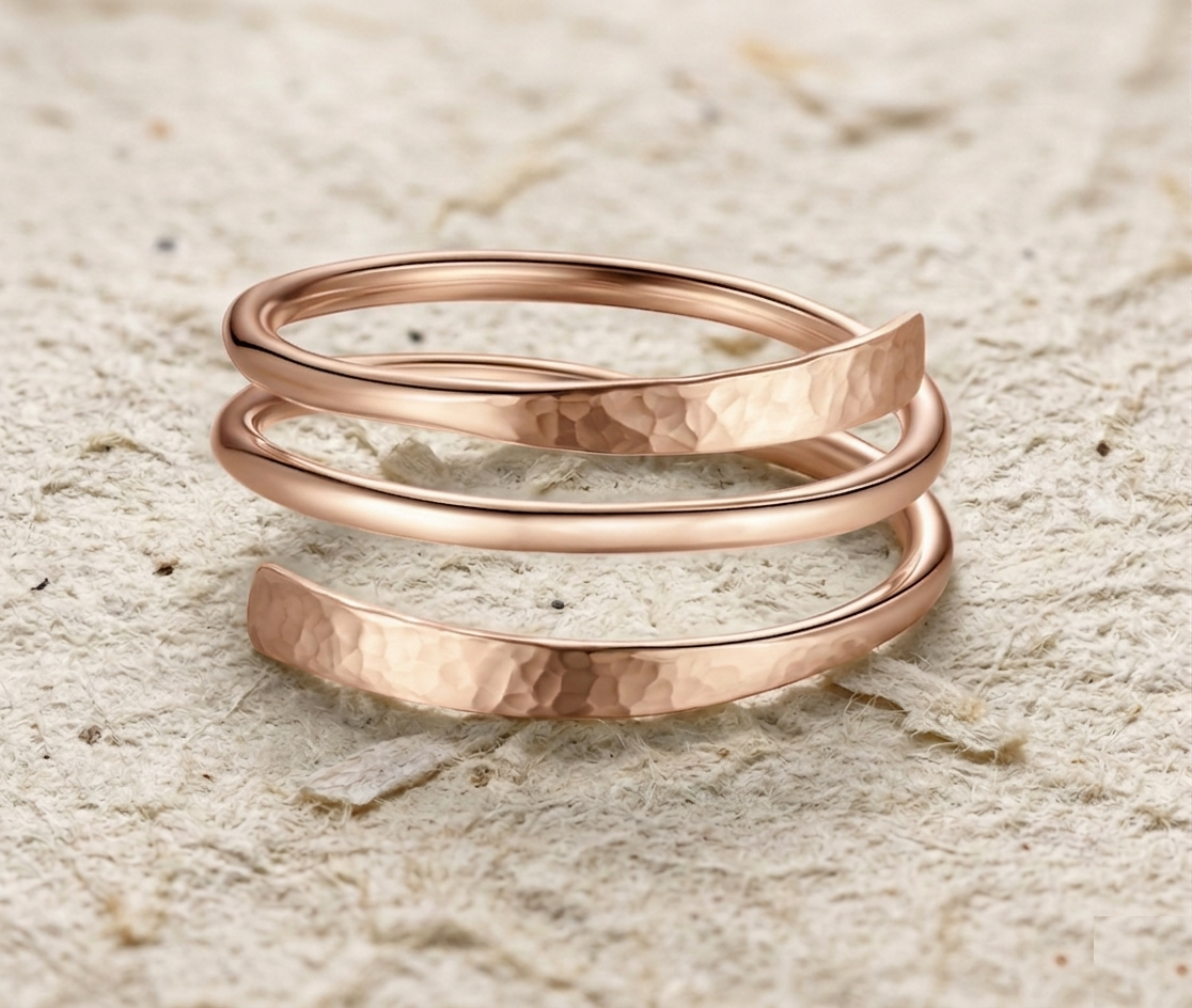 Hammered Wrap Ring for Women, Adjustable Spiral Ring, Minimalist Stacked Band, Recycled Gold Jewelry, Unique Gift for Her - Image 2
